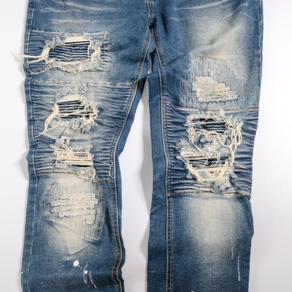 In The Attic blue ripped super skinny jeans with paint splatter design - Picture 3 of 6